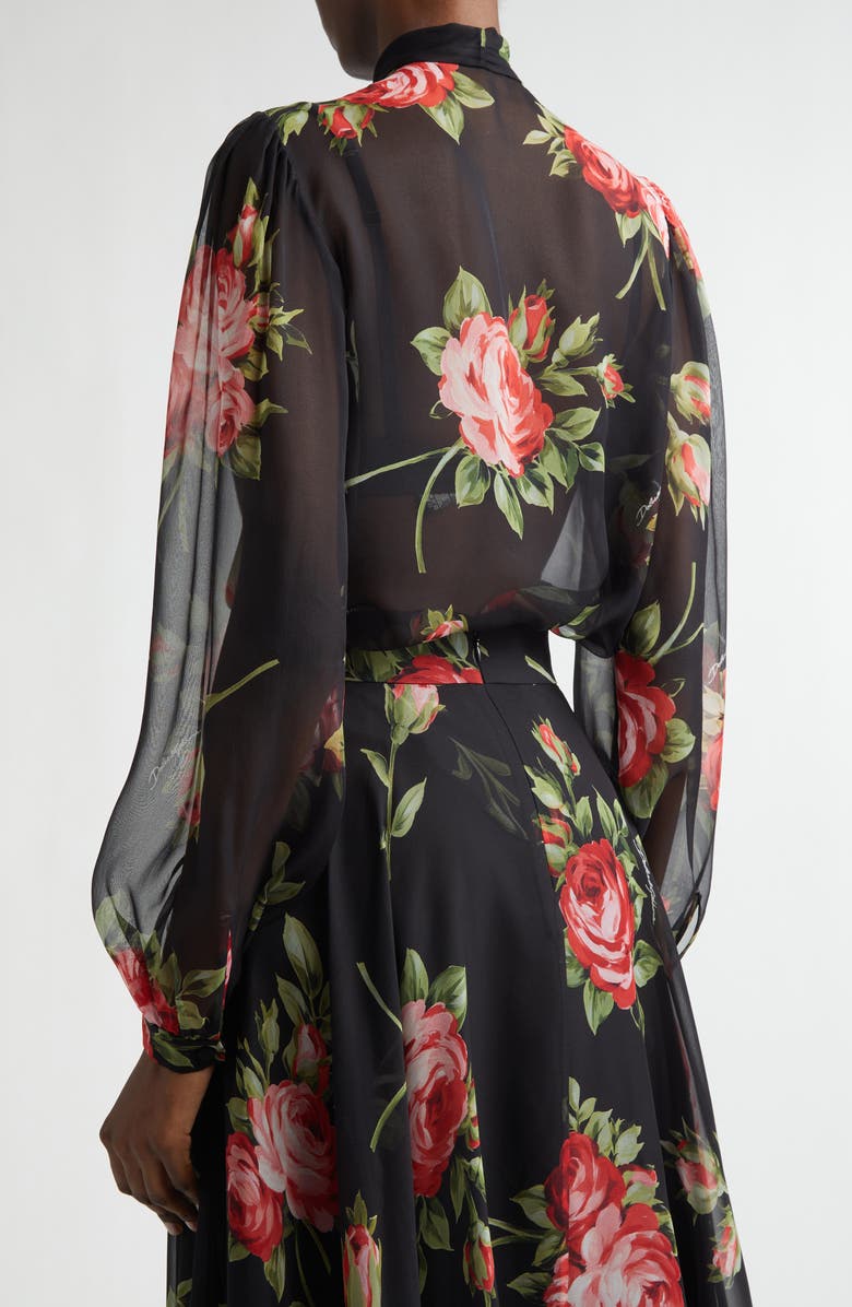 Dolce&Gabbana Bouquet Silk Chiffon Top, Alternate, color, Bouquet Rose F.nero