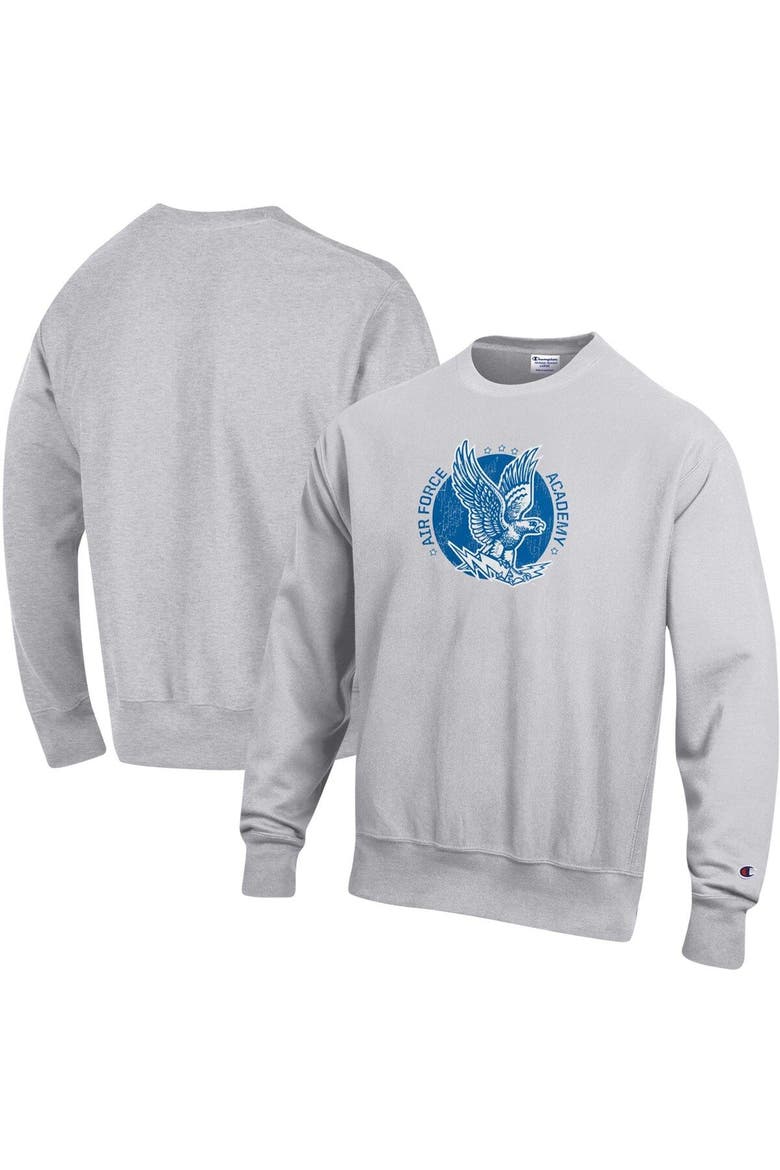Men's Champion Heathered Gray Air Force Falcons Vault Logo Reverse Weave Pullover Sweatshirt, Main, color, Heather Gray