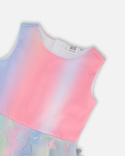 Deux Par Deux Girl's Milano Dress With Printed Mesh Skirt Multicolored With Butterflies In Multicolored With Butterflies