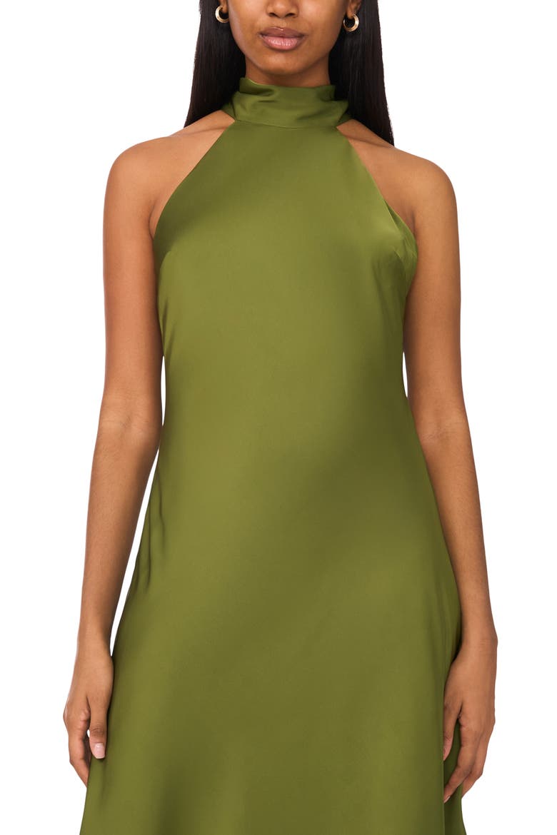 Tie Back Sleeveless High/Low Satin Gown, Alternate, color, CEDAR GREEN