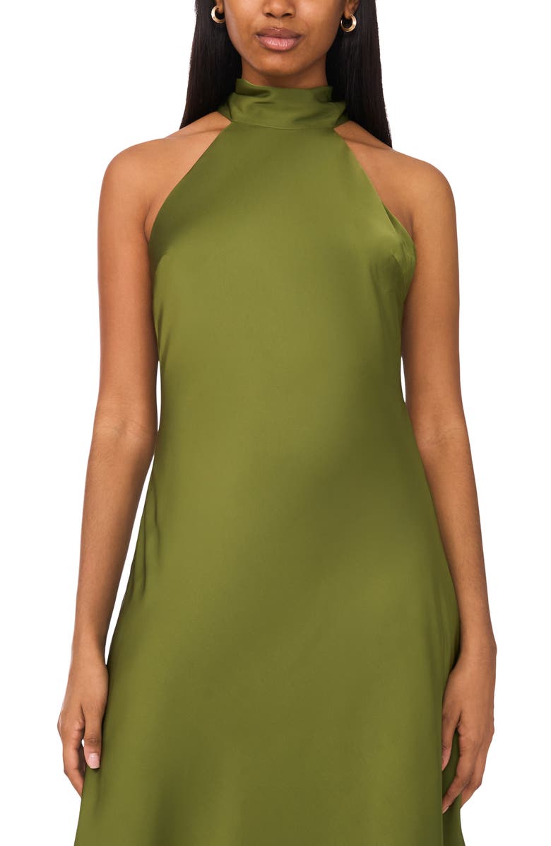 CeCe Tie Back Sleeveless High/Low Satin Gown, Alternate, color, Cedar Green
