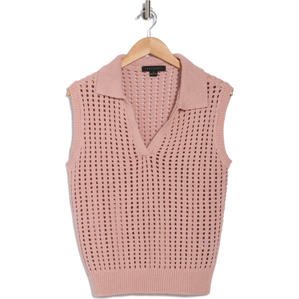 Shop Sanctuary Open Stitch Polo Sweater Vest In Rose Clay