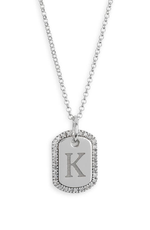 Diamond Initial Dog Tag Pendant Necklace