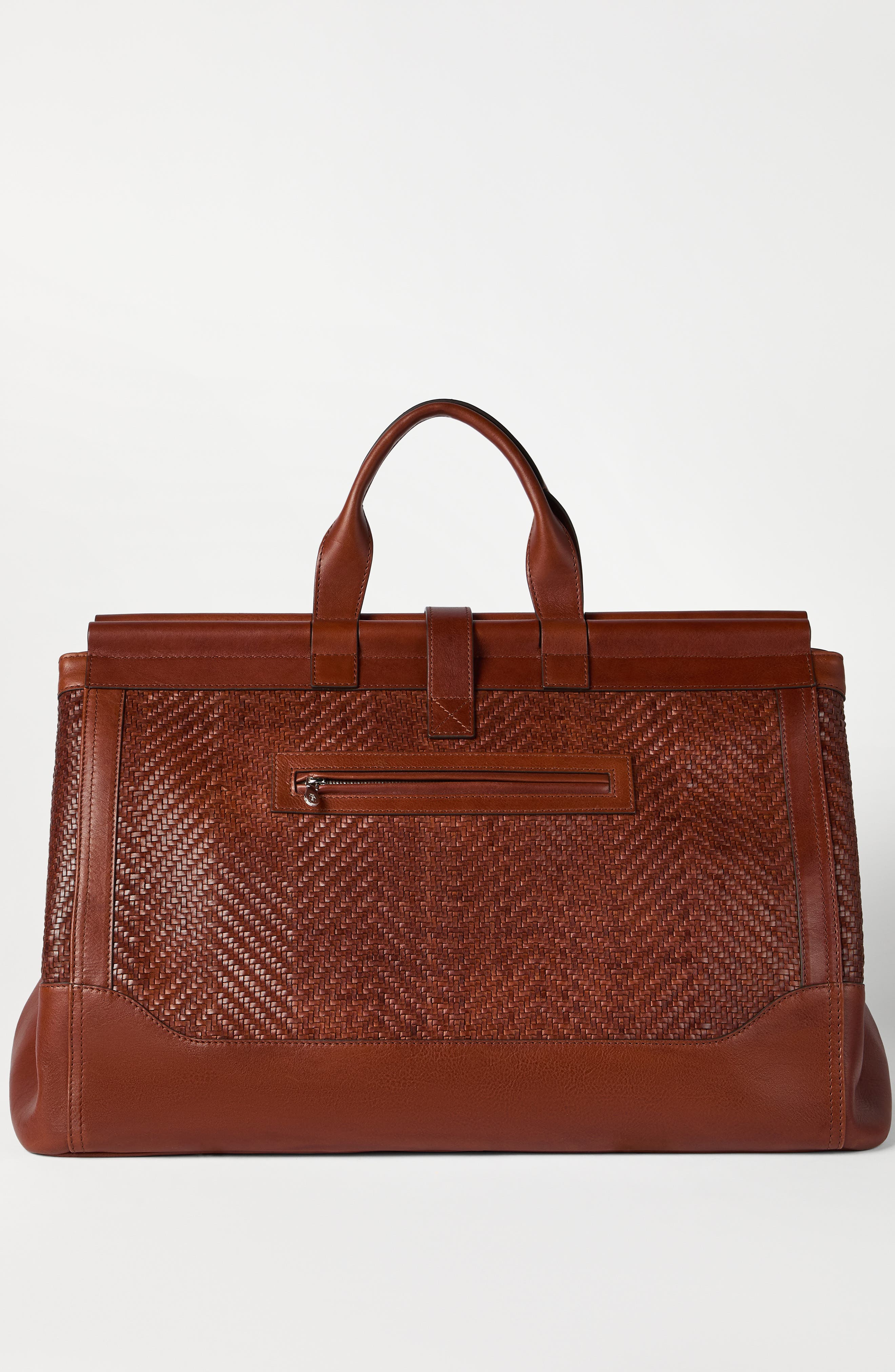 Brunello Cucinelli Braided leather and cowhide bag, Alternate, color, Cognac