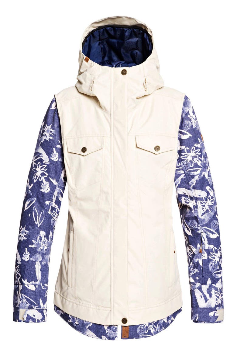 Ceder Snow Jacket, Alternate, color, MID DENIM BLEACHED FLOWERS