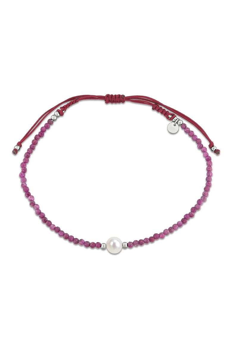 Cultured Freshwater Pearl & Ruby Beaded Bracelet, Main, color, PINK