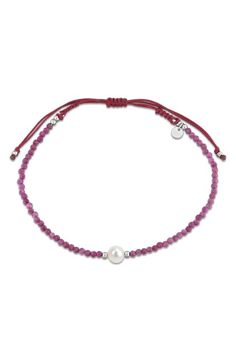 Cultured Freshwater Pearl & Ruby Beaded Bracelet