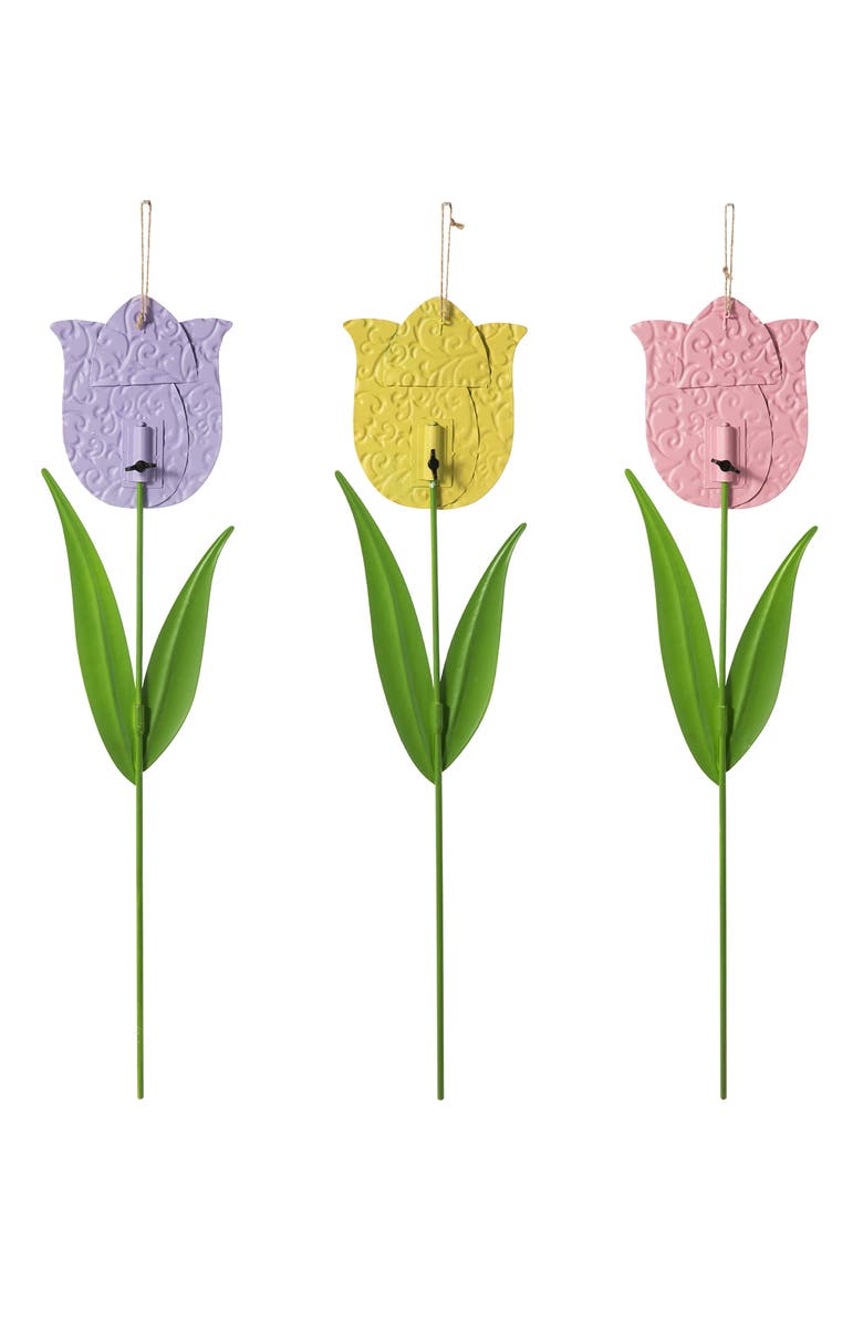 Glitzhome Set of 3 Easter Metal Tulips Yard Stake, Alternate, color, Yellow