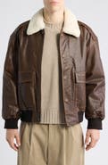 Dunst Unisex Detachable Genuine Shearling Collar Leather Bomber Jacket