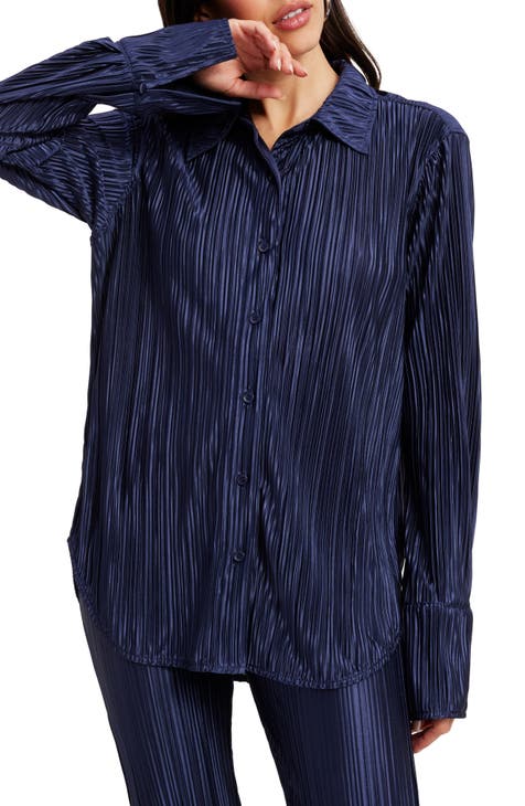 Luxury Plissé Button-Front Top