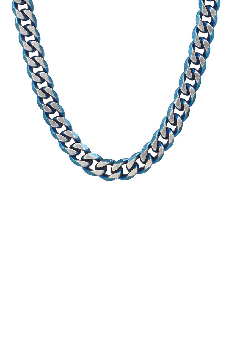 HMY JEWELRY Stainless Steel Cuban Link Necklace, Main, color, METALLIC / BLUE