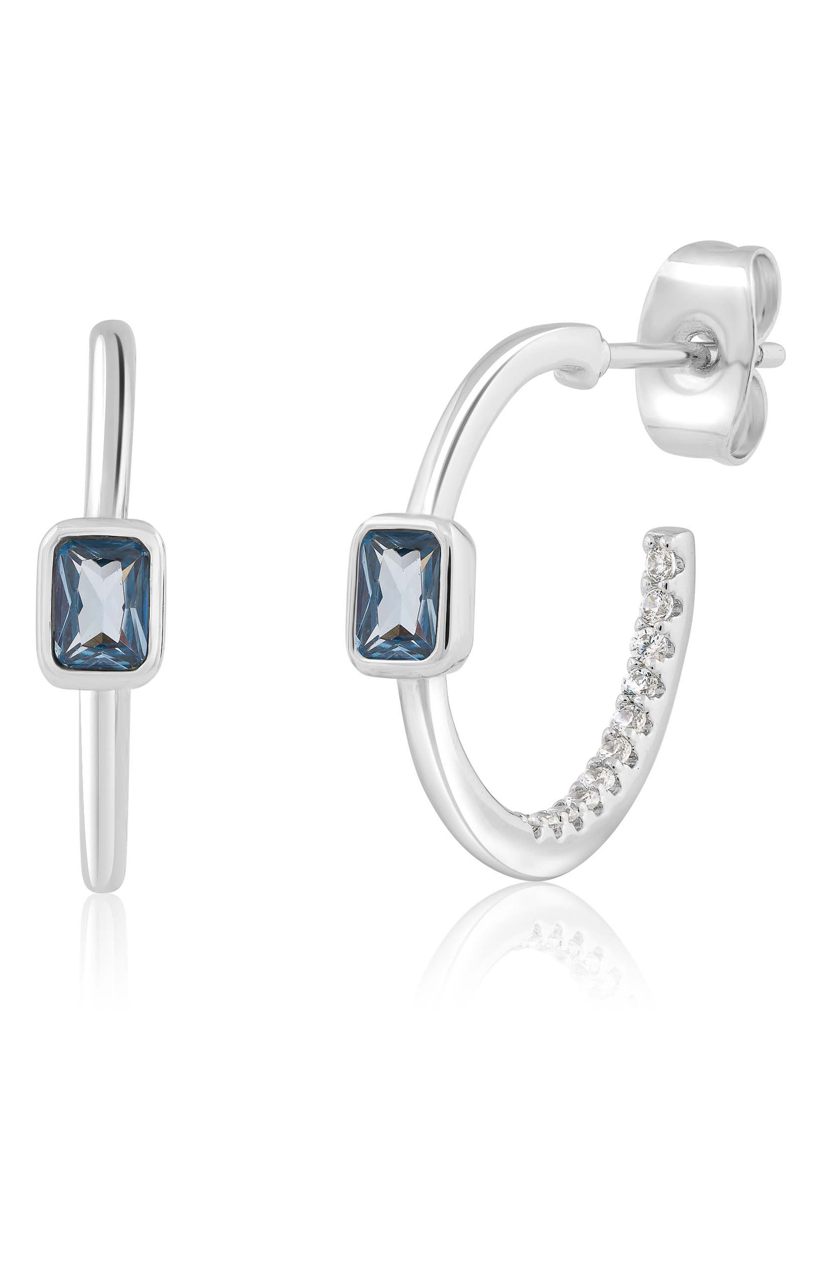 Bezel Set Birthstone Cubic Zirconia Hoop Earrings