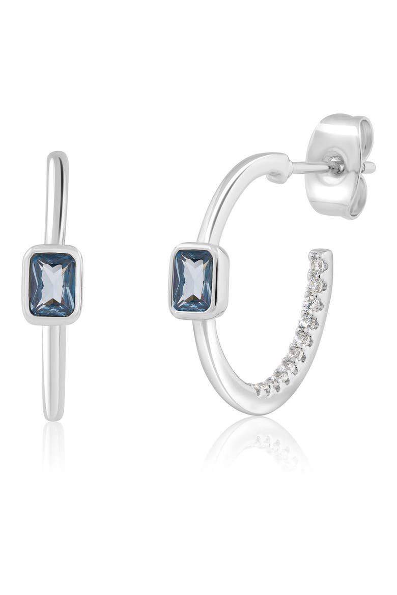 Bezel Set Birthstone Cubic Zirconia Hoop Earrings, Main, color, BLUE TOPAZ