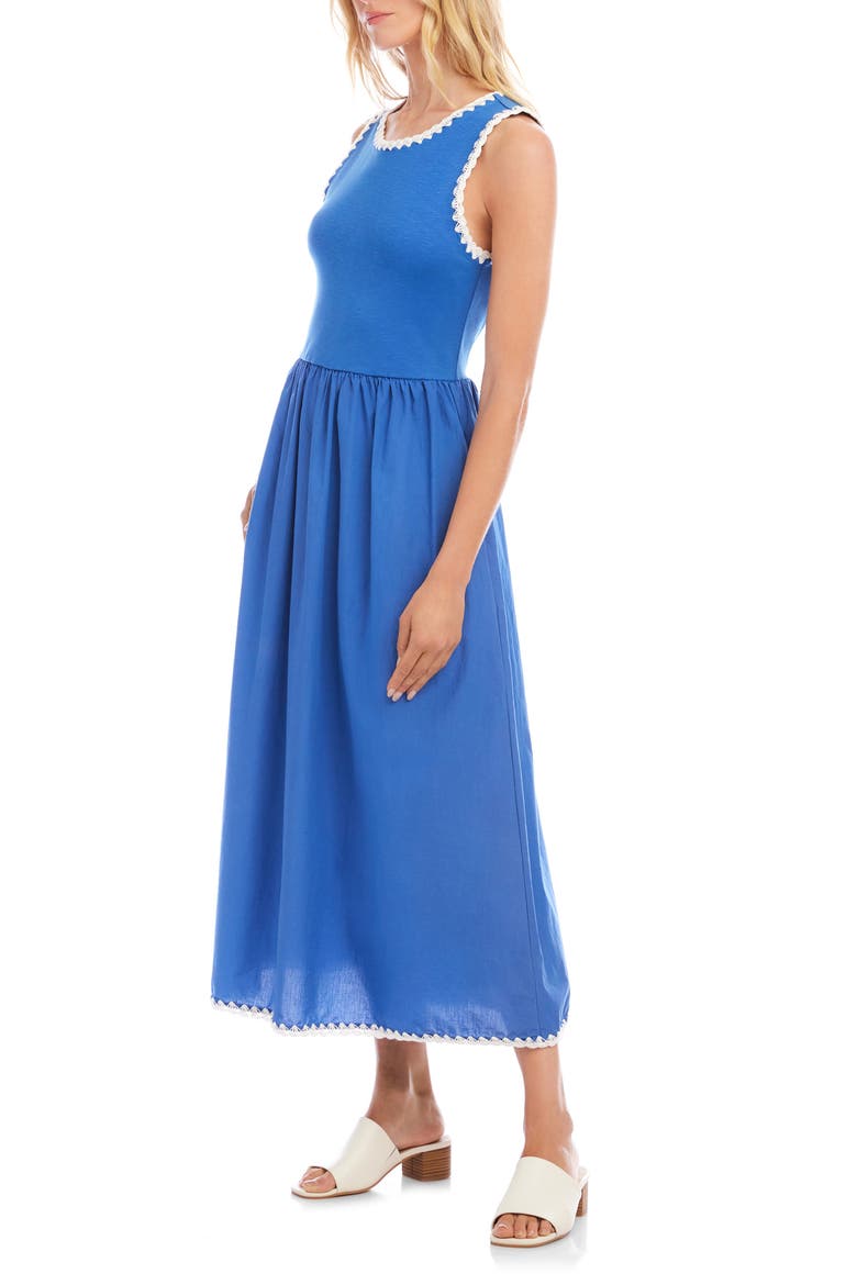 Edge Stitch Mixed Media Midi Dress, Alternate, color, BLUE
