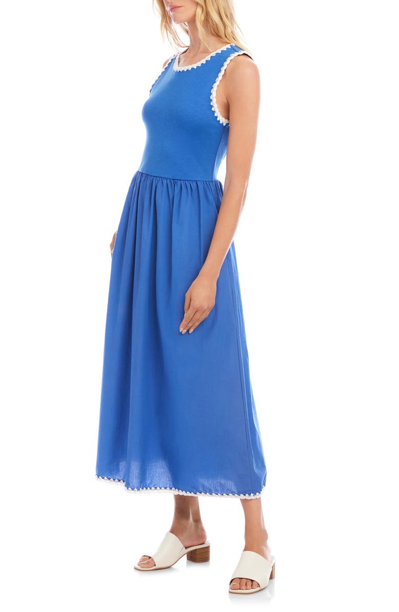 Karen Kane Edge Stitch Mixed Media Midi Dress, Alternate, color, Blue