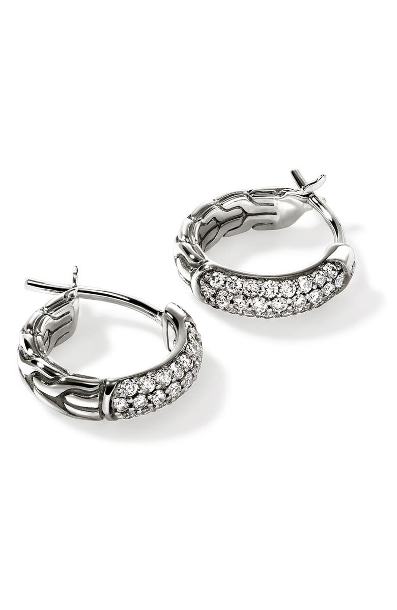 John Hardy JH Essential Hoop Earrings, Sterling Silver, Diamonds, 13mm, Alternate, color, Silver/Diamond
