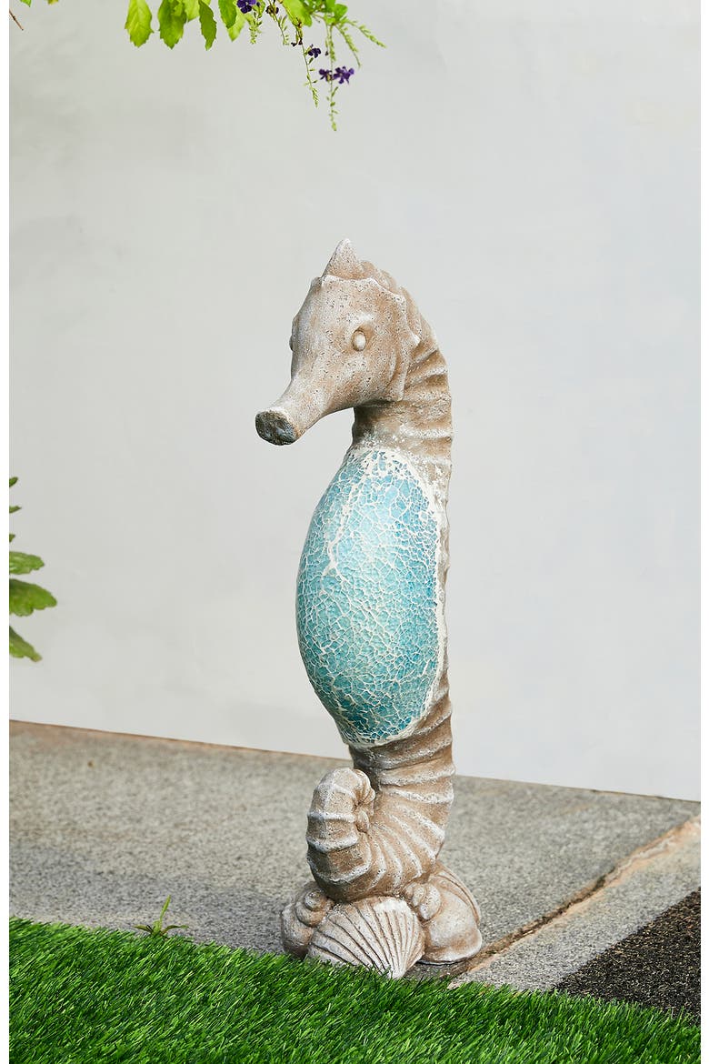 21"H MGO Marine Faux Granite and Mosaic Sea Horse  Statue, Alternate, color, Blue