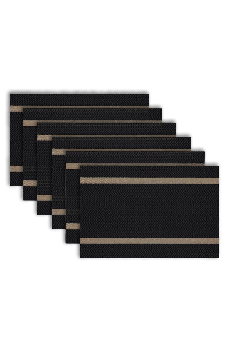 DAINTY HOME Set of 6 Vinyl Placemats, Alternate, color, Chevron Gold Border Black