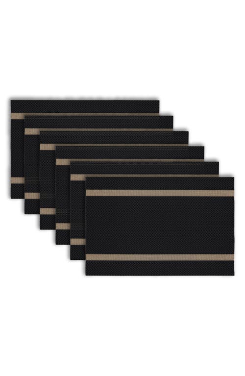 Dainty Home Set Of 6 Vinyl Placemats In Chevron Gold Border Black