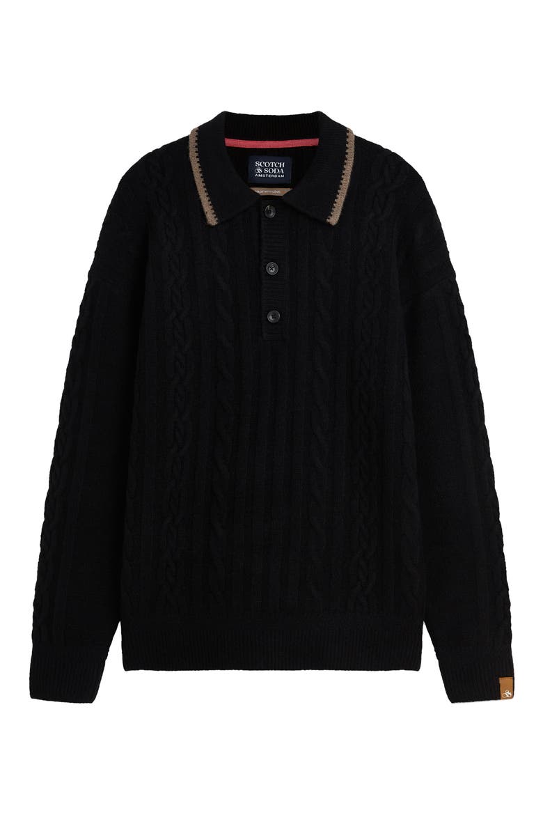 Cable Knit Polo Sweater, Alternate, color, METEORITE