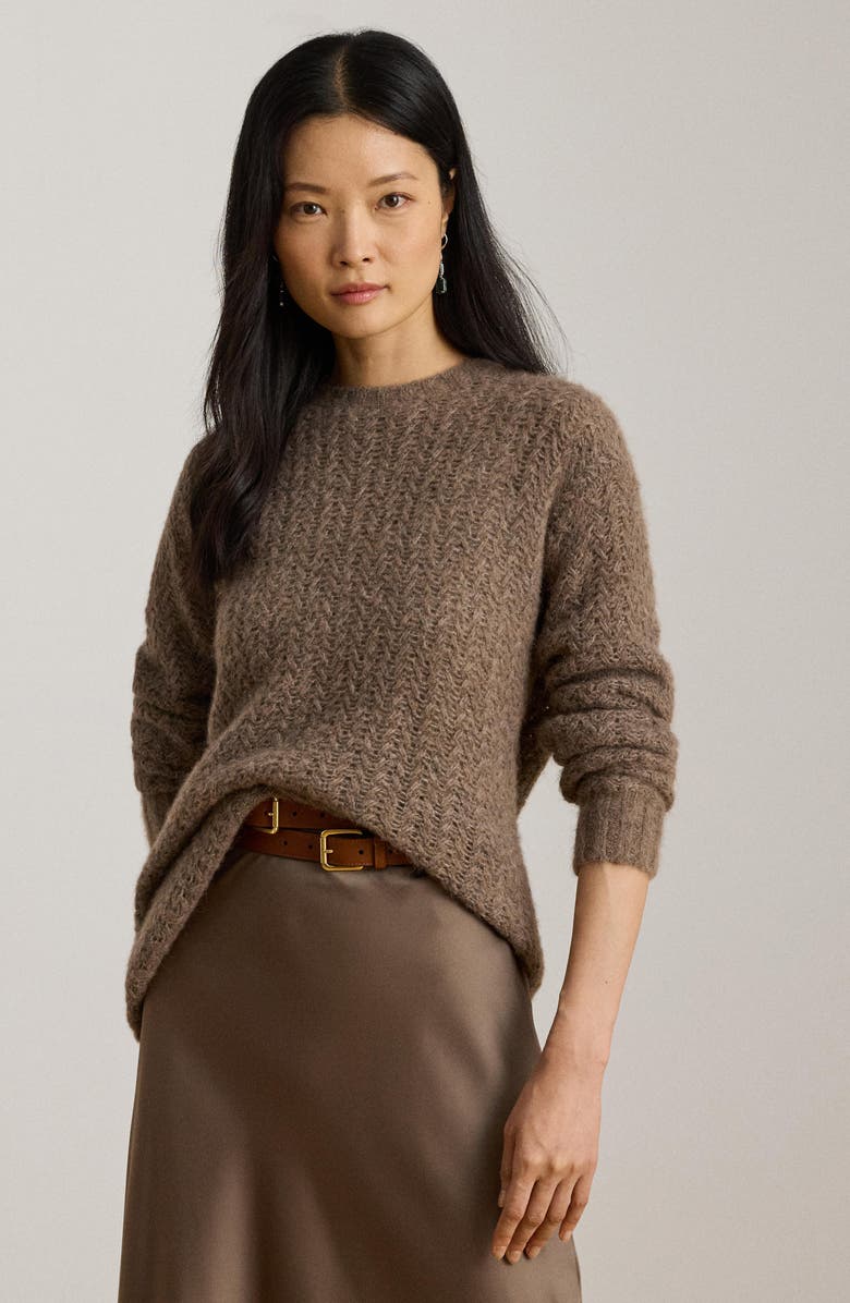 Lauren Ralph Lauren Oversize Open Stitch Sweater, Alternate, color, Taupe Brown Heather