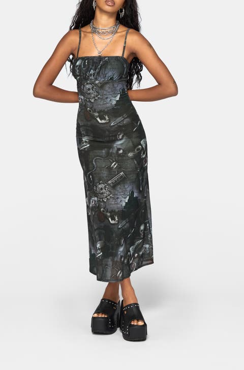 Nox Print Mesh Ruched Bust Cami Dress
