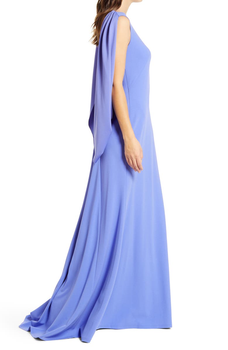 Tadashi Shoji Cape Long Sleeve Crepe Gown, Alternate, color, 