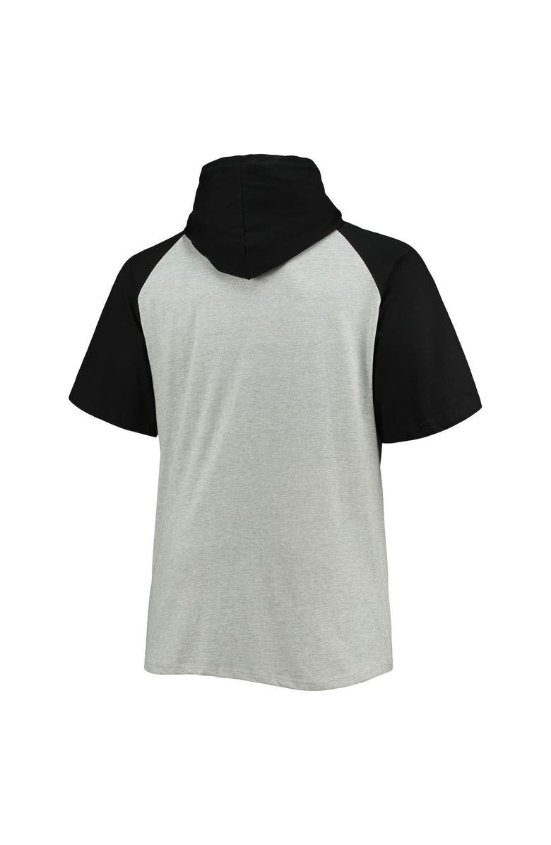 PROFILE Men's Heathered Gray/Black New Orleans Saints Big & Tall Raglan Short Sleeve Pullover Hoodie, Alternate, color, 