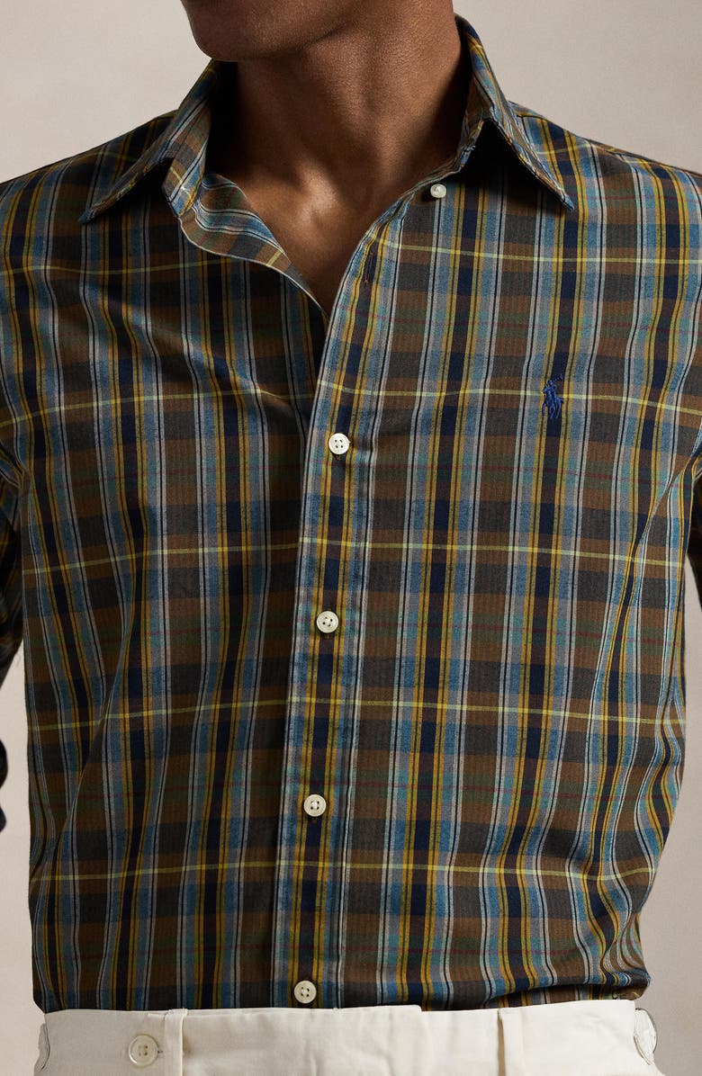 Polo Ralph Lauren Classic Fit Plaid Performance Oxford Button-Down Shirt, Alternate, color, Navy Brown Multi