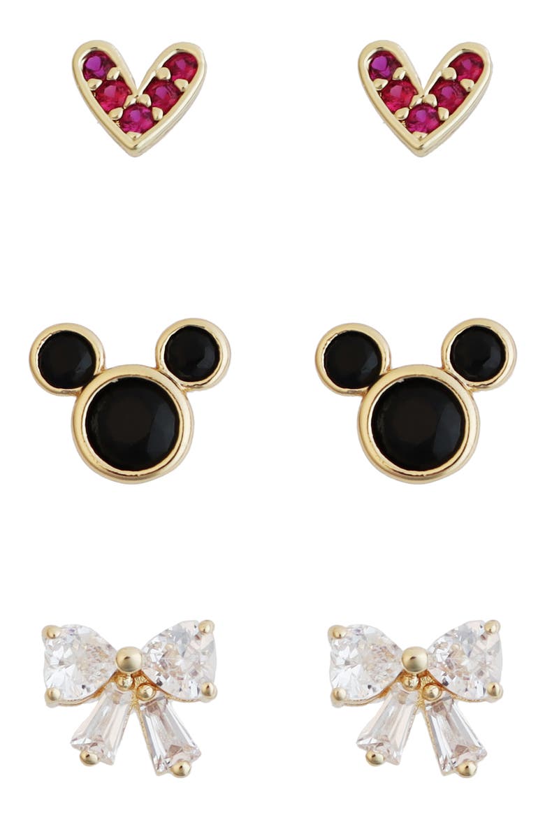 Set of 3 Mickey Mouse Stud Earrings, Main, color, BLACK