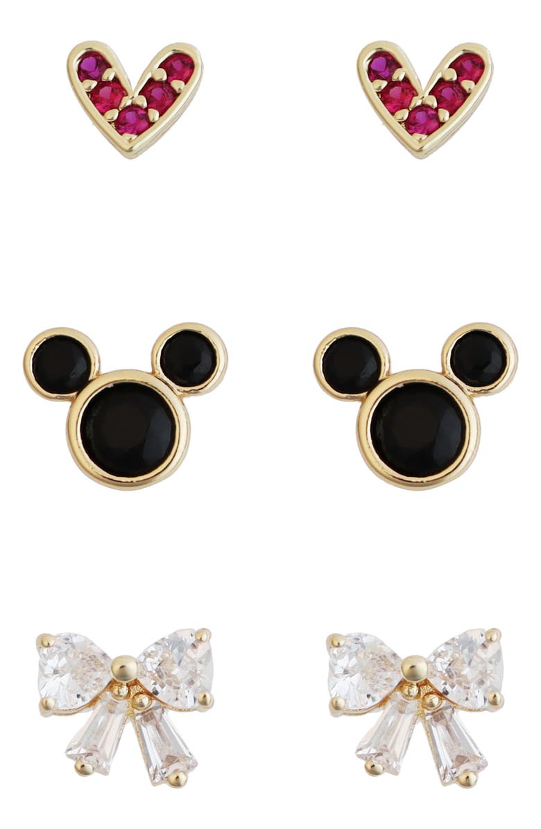 Panacea Set of 3 Mickey Mouse Stud Earrings, Main, color, Black