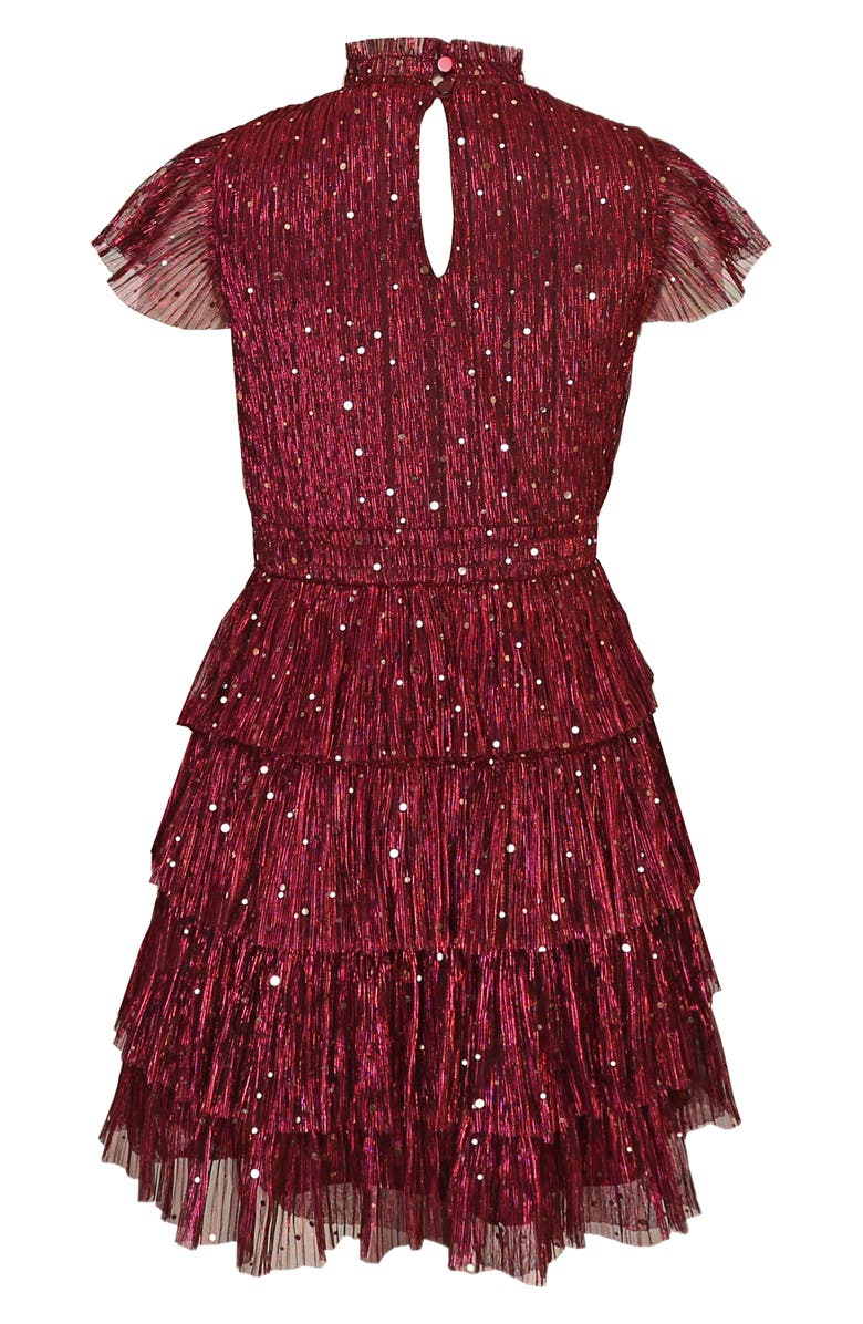 Kids' Flutter Sleeve Metallic Plissé Dress