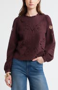 Treasure & Bond Open Floral Cutwork Linen Blend Top