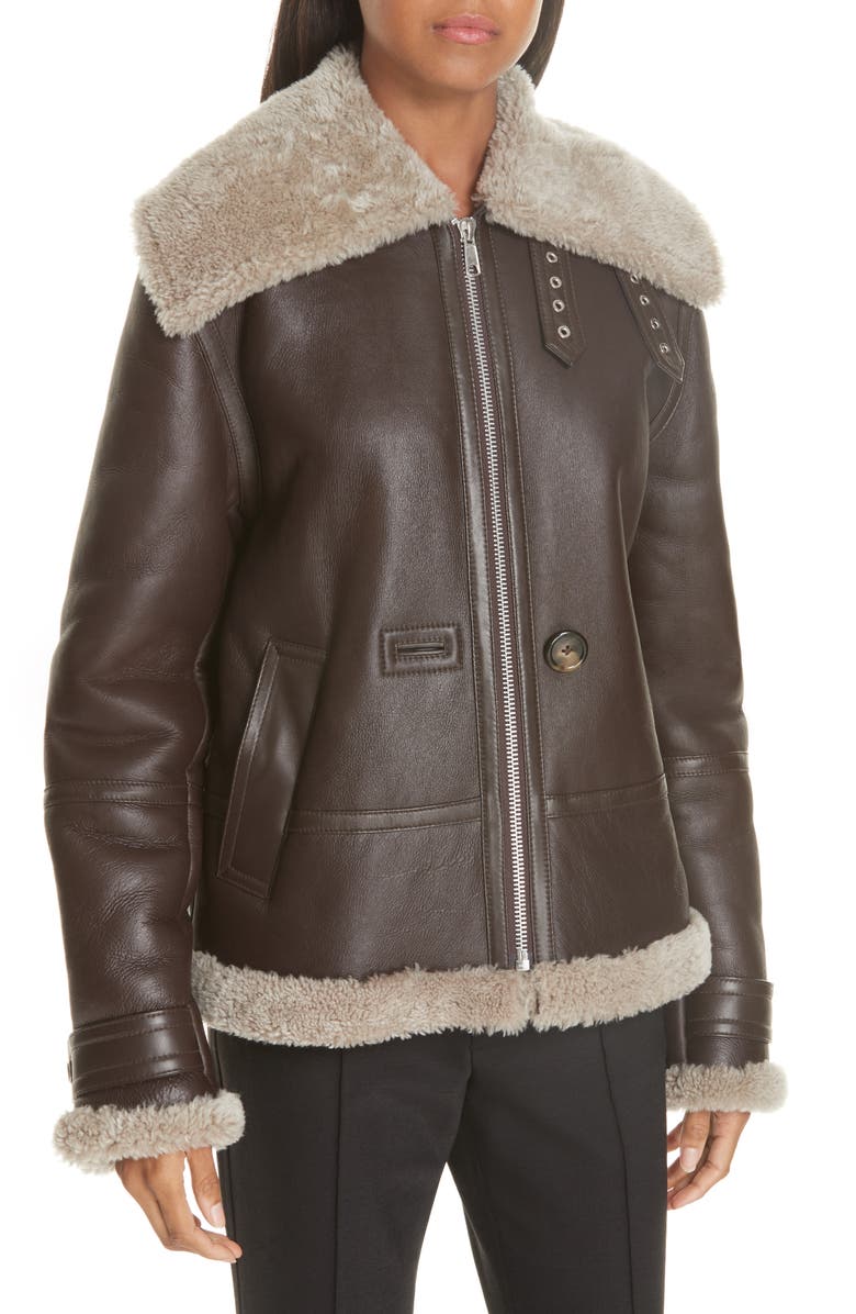 Helmut Lang Genuine Shearling Aviator Jacket, Main, color, 