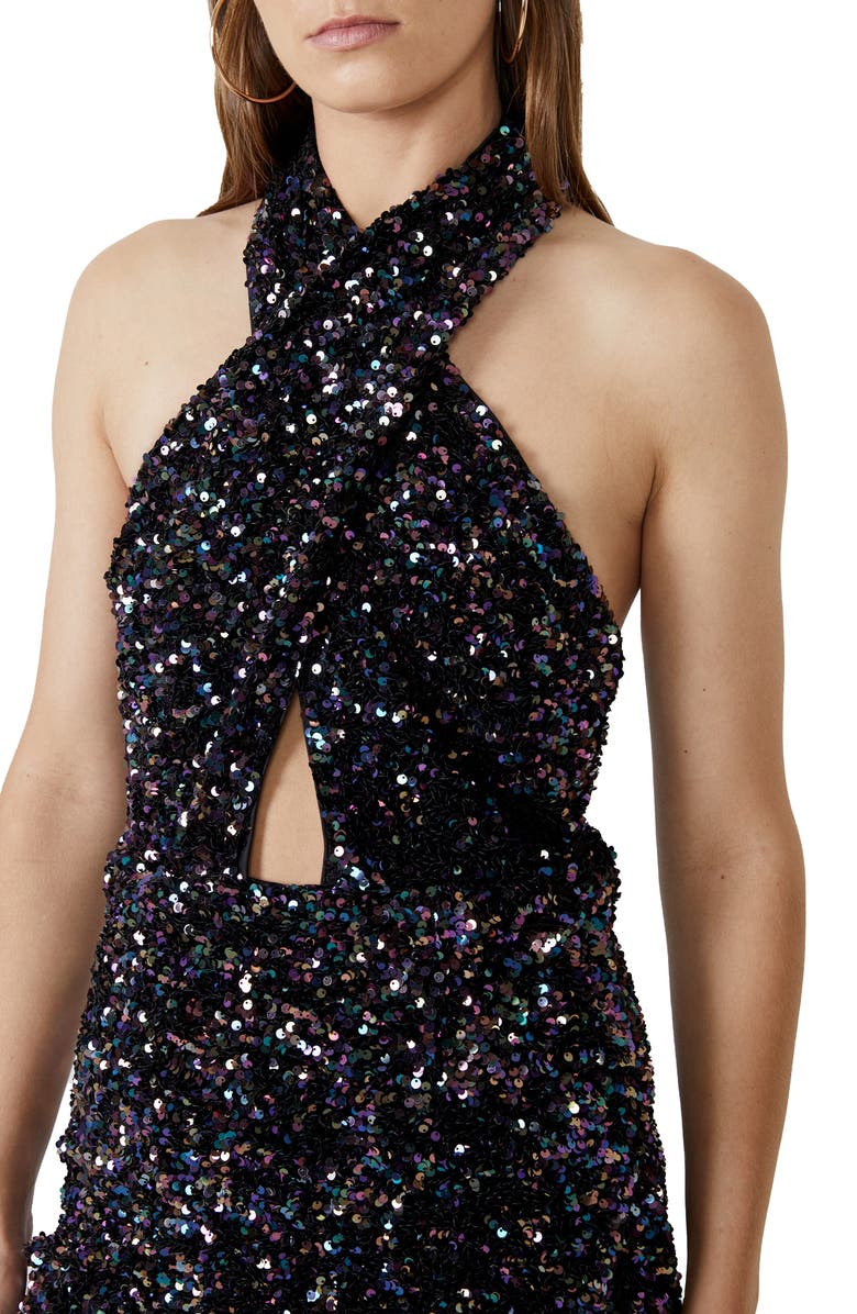 Bardot The Sequin Halter Dress, Alternate, color,