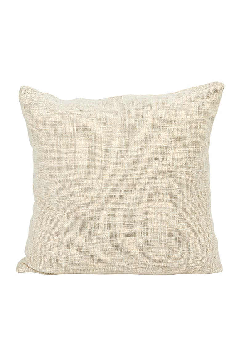Square Cotton Slub Pillow with Tufted Plant Design, Multicolor, Alternate, color, White