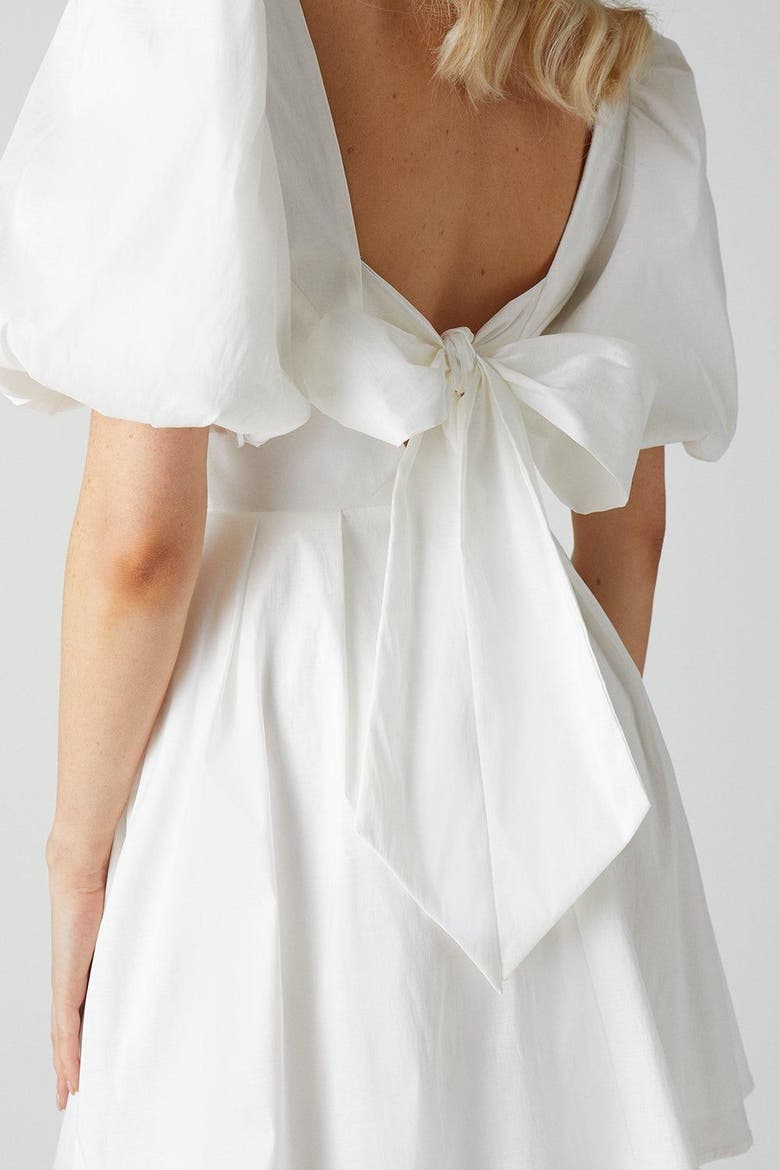 Puff Sleeve Mini Wedding Dress, Alternate, color, Ivory