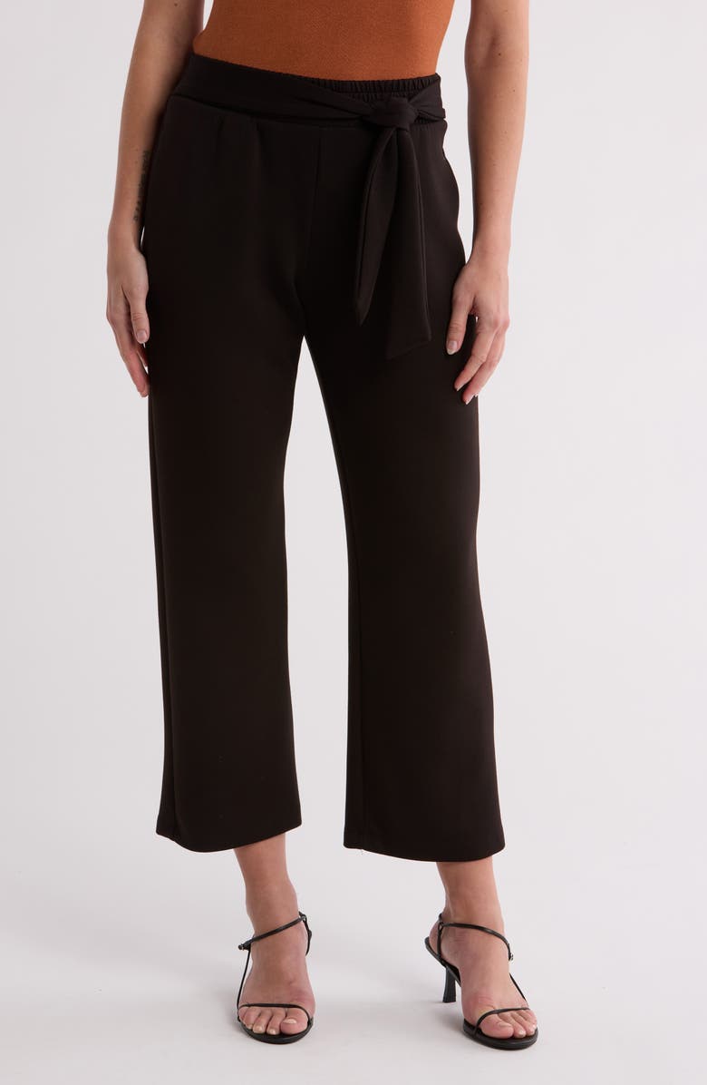 T Tahari Scuba Knit Wide Leg Crop Pants, Main, color, Black