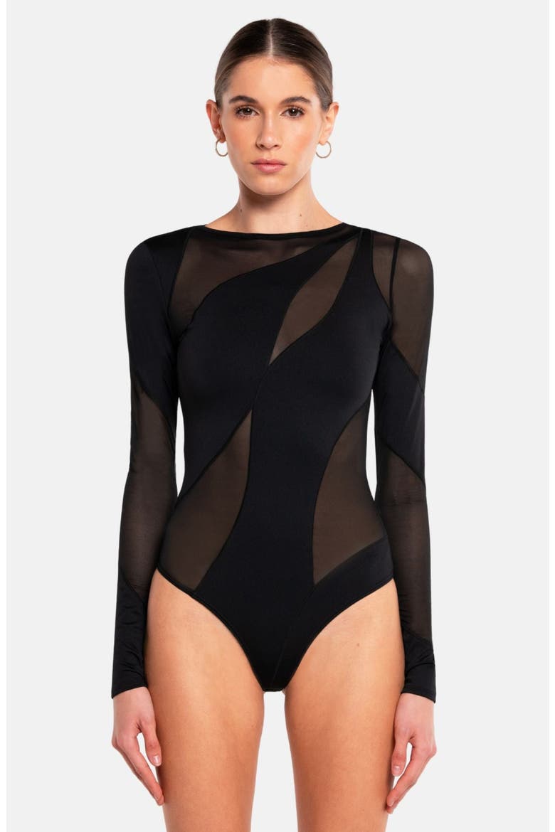 Spiral Bodysuit, Alternate, color, Black