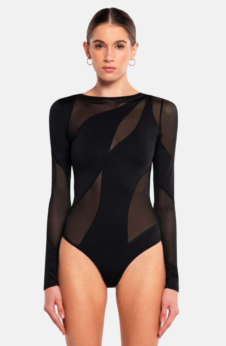 OW Collection Spiral Bodysuit, Alternate, color, Black