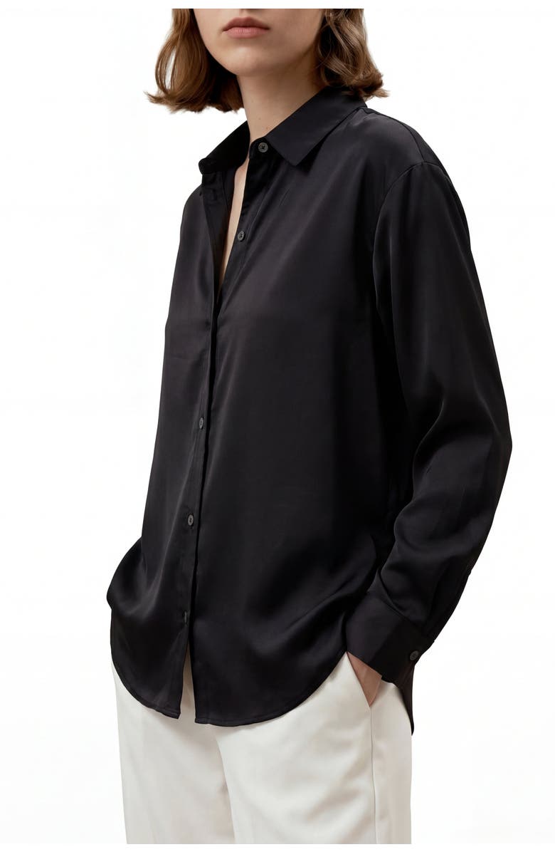 Solomon & Sage Women's Button Down Satin Silk Shirt, Alternate, color, Black