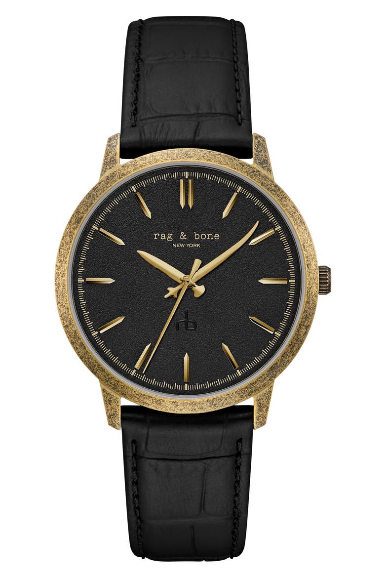 Manston Leather Strap Watch, 40mm, Main, color, GOLD-TONE/ BLACK