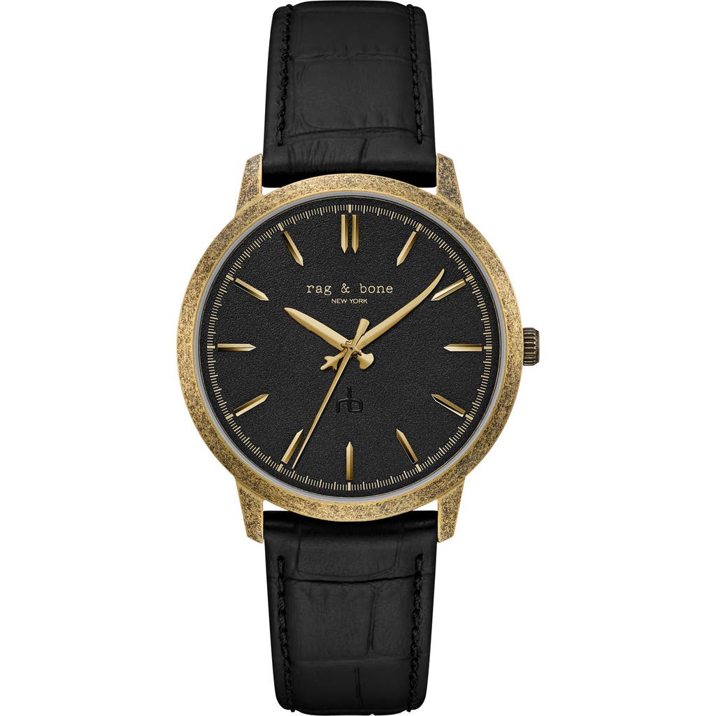 rag & bone Manston Leather Strap Watch, 40mm in Gold-Tone/black at Nordstrom