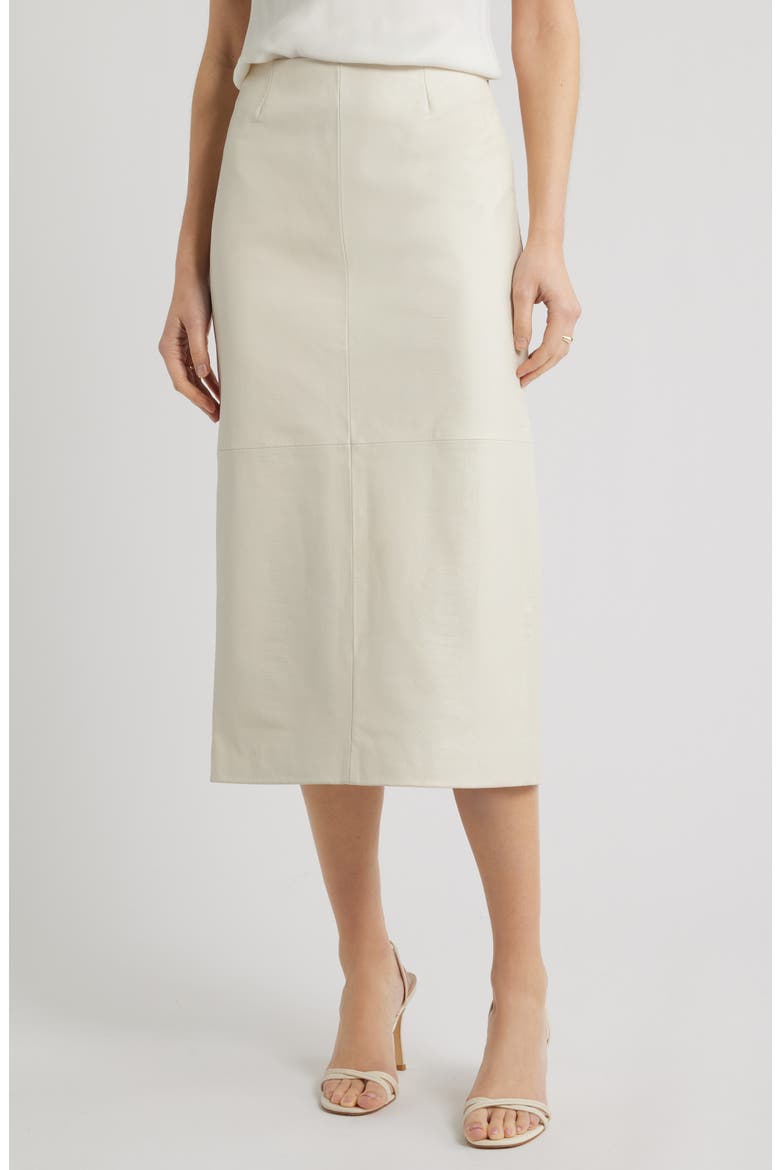 Croc Embossed Leather Pencil Midi Skirt, Main, color, IVORY TOFU