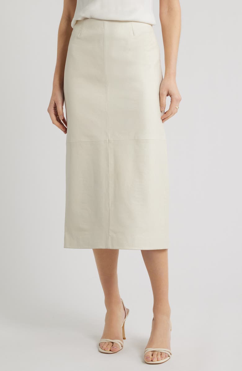 Nordstrom Croc Embossed Leather Pencil Midi Skirt, Main, color, Ivory Tofu