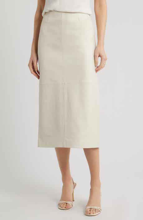 Croc Embossed Leather Pencil Midi Skirt