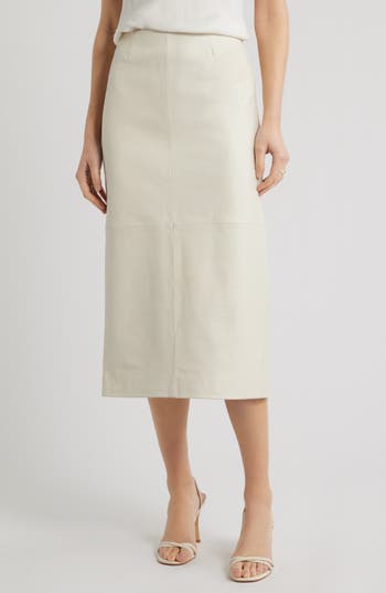 Nordstrom Croc Embossed Leather Pencil Midi Skirt in Ivory Tofu at Nordstrom Rack, Size Small