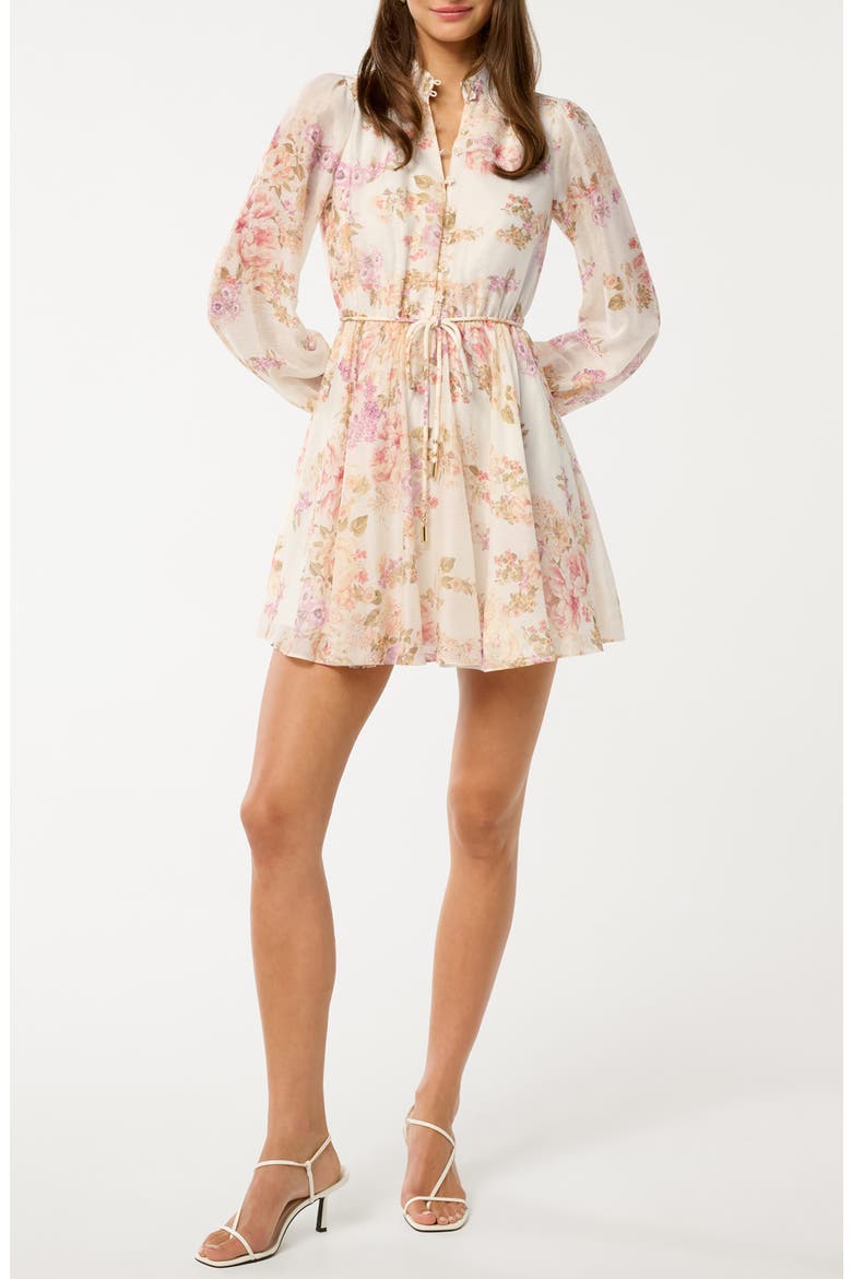 Rhys Fluted Long Sleeve Minidress, Main, color, CORAL EMPRESS FLORAL