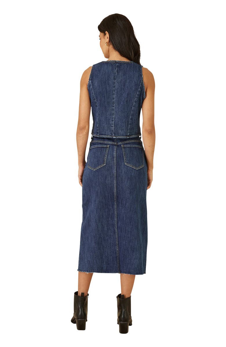 Yumi Button Up Denim Stretch Waistcoat, Alternate, color, Blue