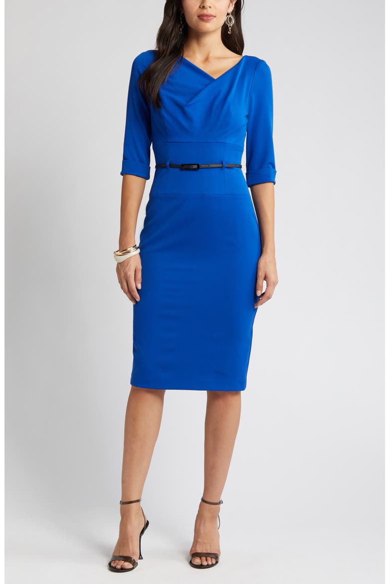 Jackie Belted Sheath Dress, Alternate, color, COBALT